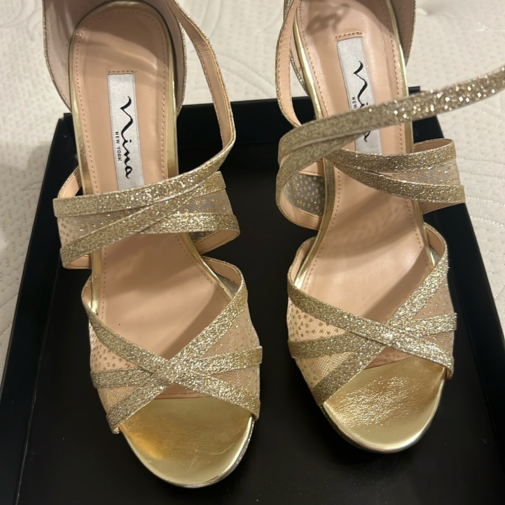 Nina gold glitter strappy heels